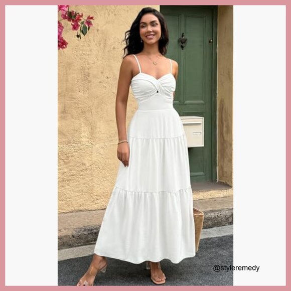 Strapless Maxi Dress Off Shoulder Hollow Out Smocked A Line - Picture 4 of 7